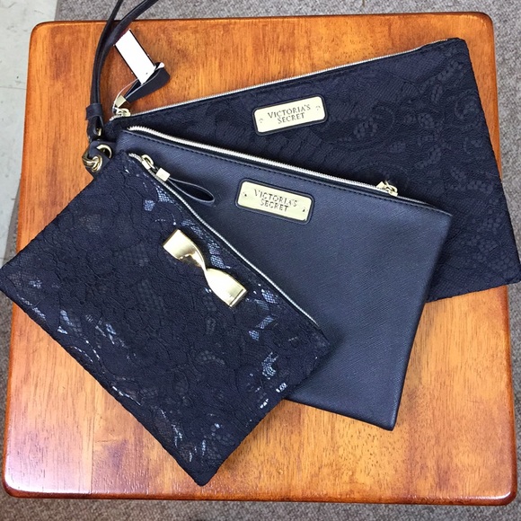 Victoria's Secret Handbags - NWT Victoria’s Secret black lace cosmetic bag set